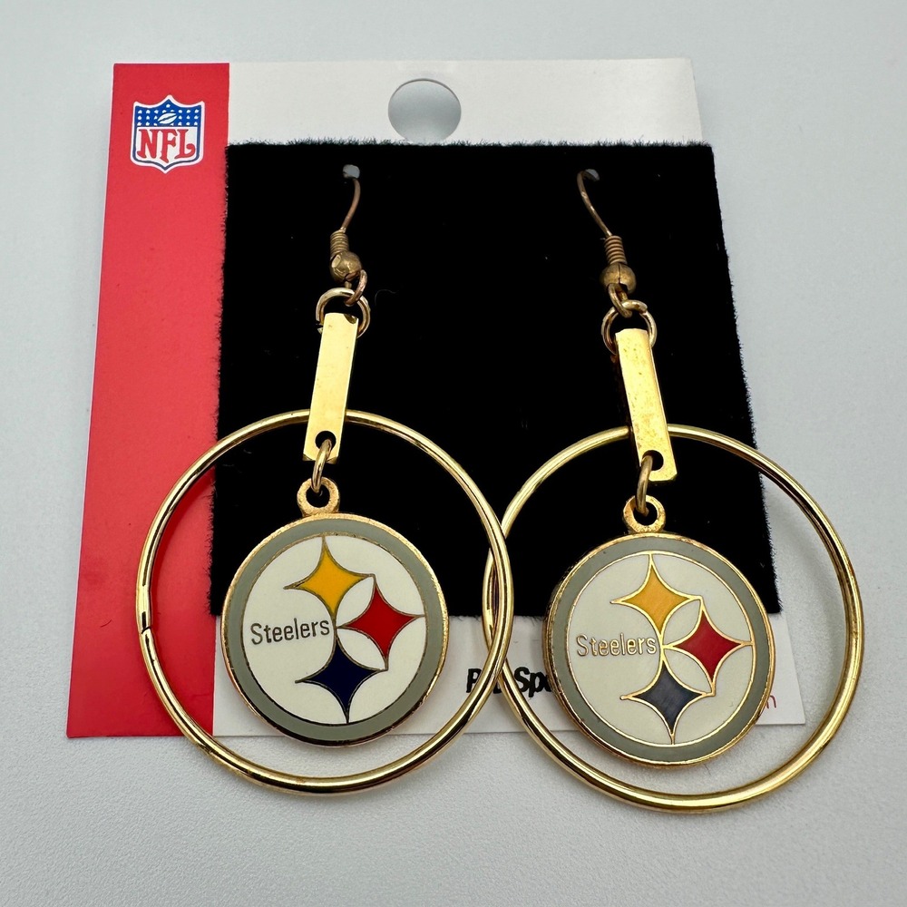 NFL Pittsburgh Steelers Gold Tone Hoop Dangle Earrings Pro Specialties Group